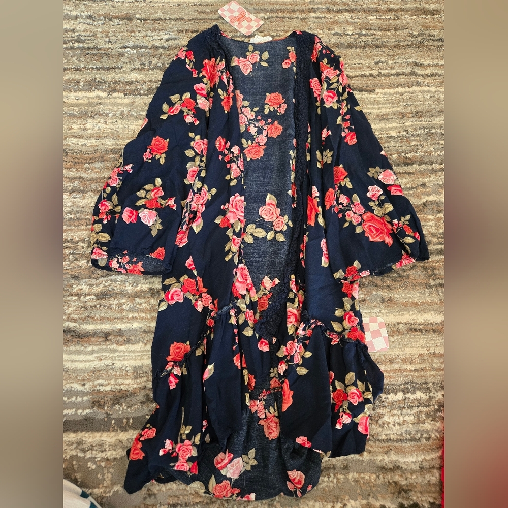 Maurices Floral Kimono - Navy and Red